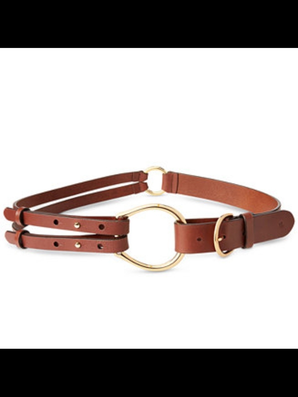 Ralph Lauren Women's Brown Leather Double-Strap Belt with Gold Ring